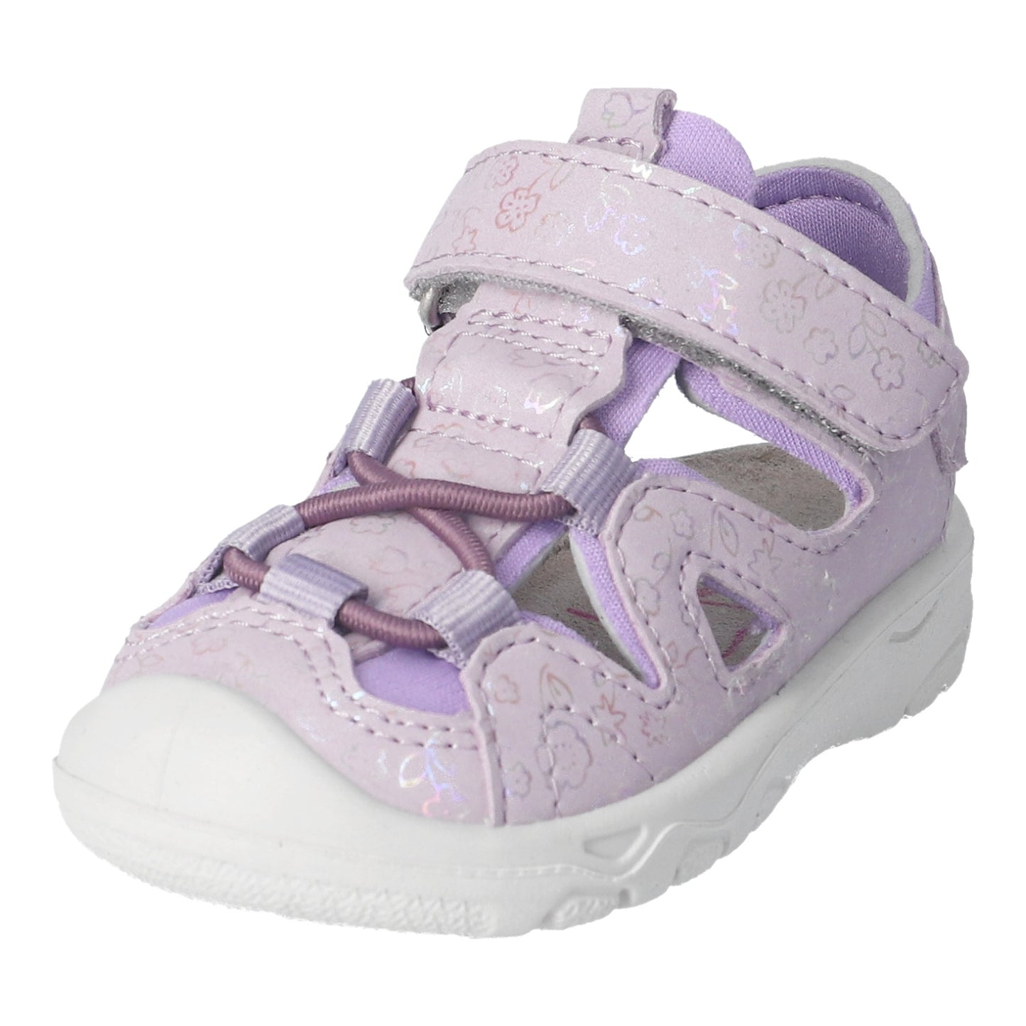 Gary Watersafe Washable Girls Sandal In Misty Pink And Silver Flowers