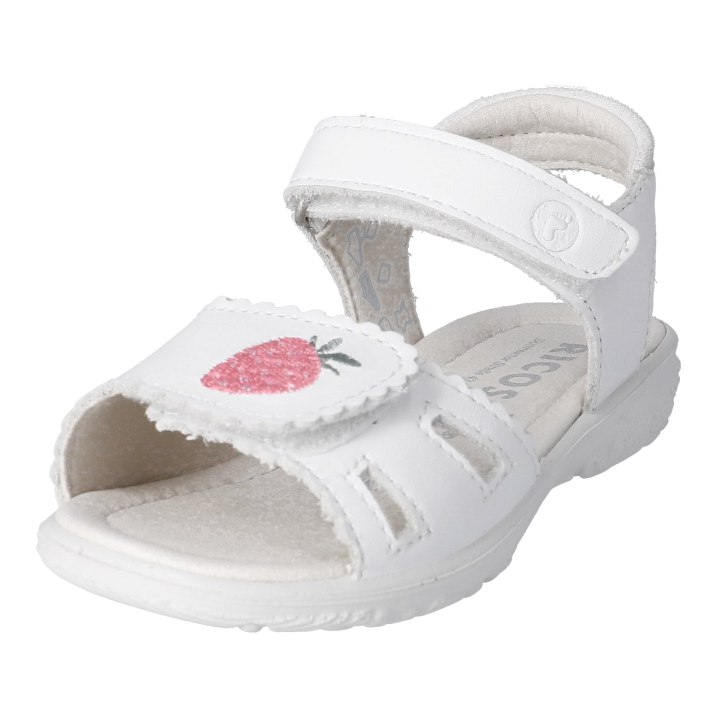 Mima White Leather Sandal With Strawberry Motif