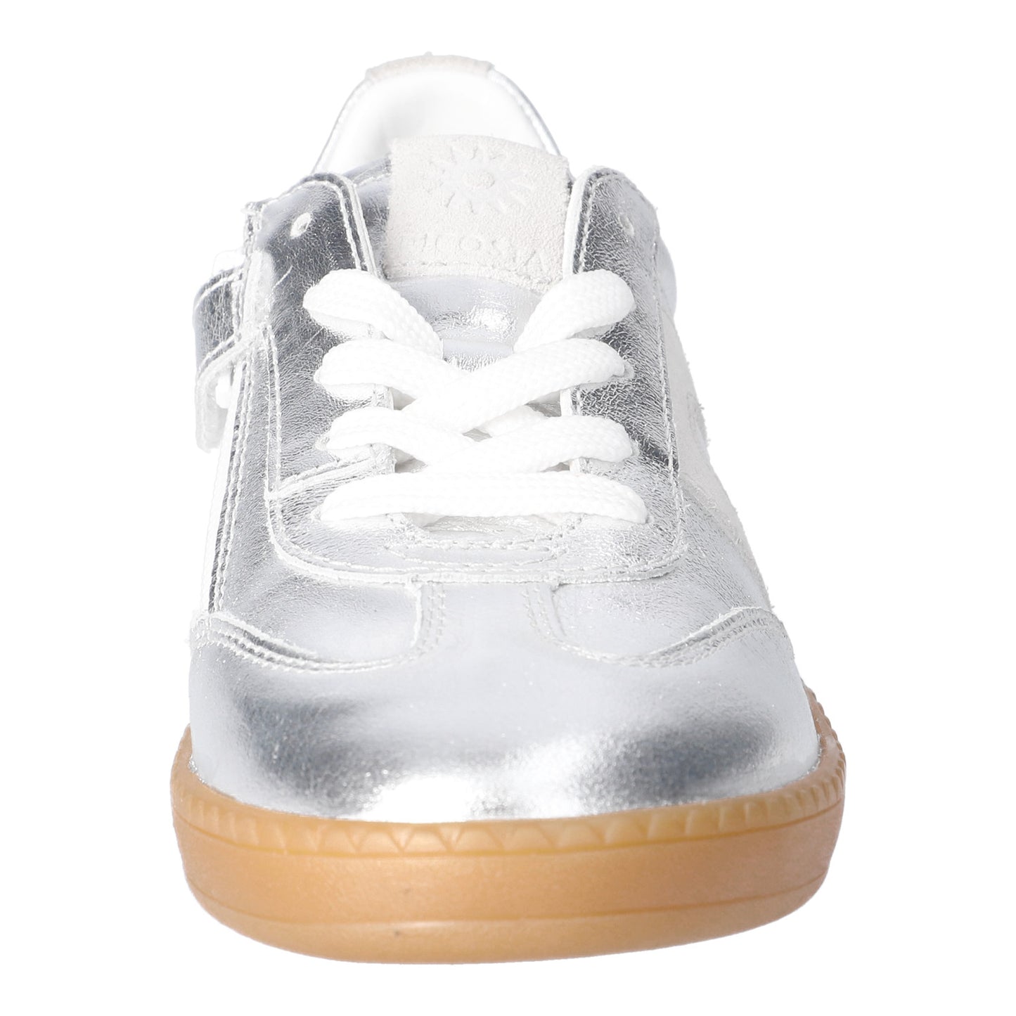 London Silver And White Leather Sneaker With Zip And Lace