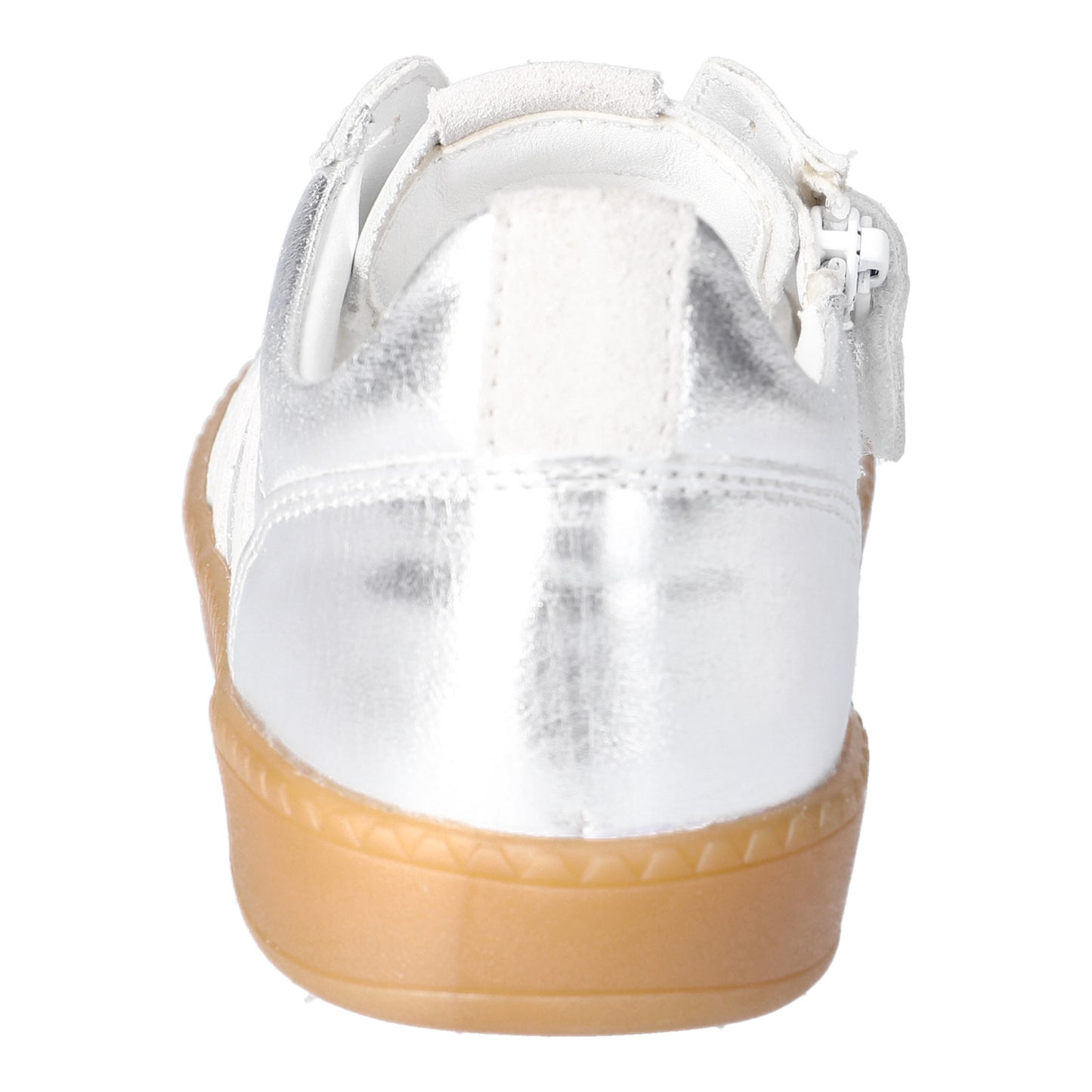 London Silver And White Leather Sneaker With Zip And Lace