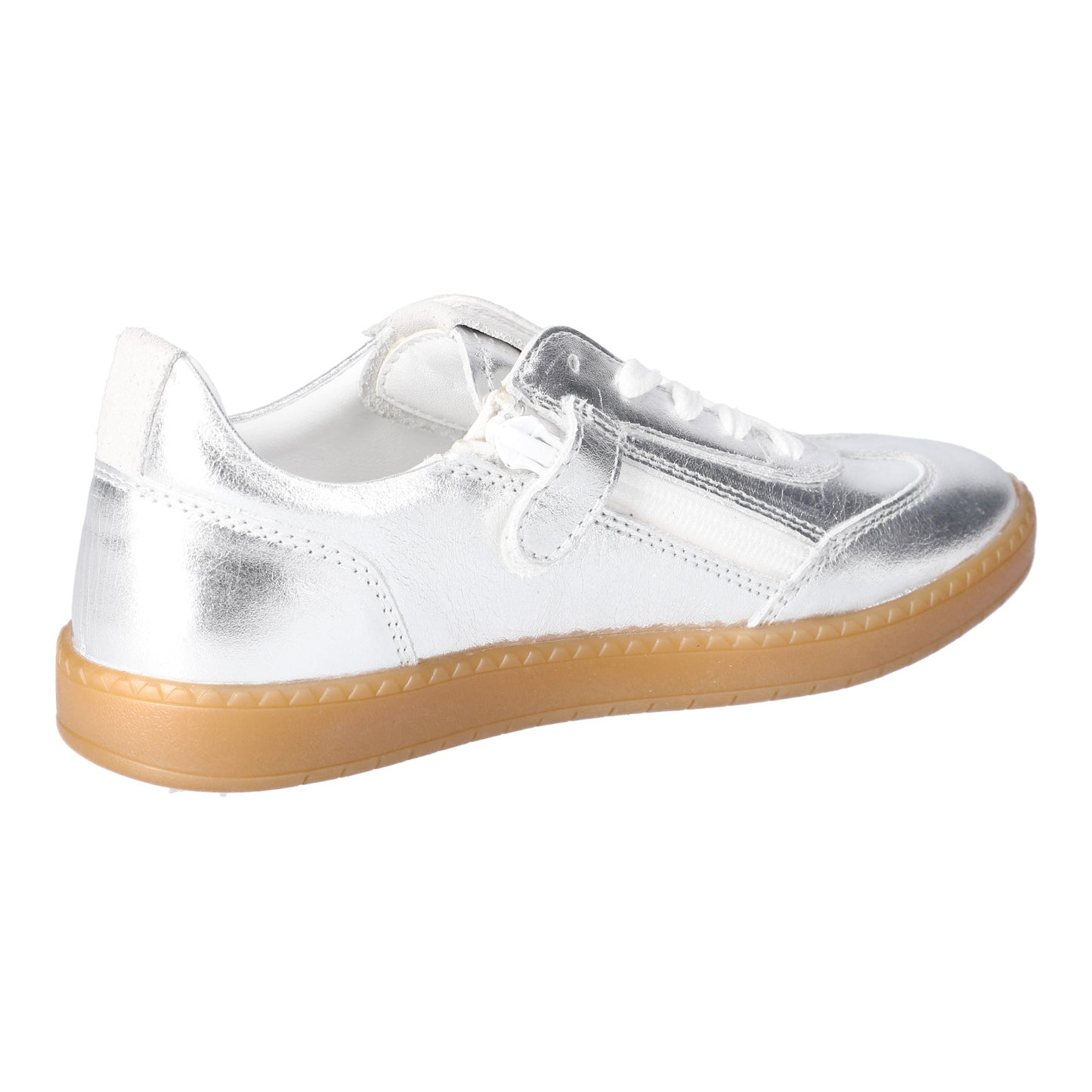 London Silver And White Leather Sneaker With Zip And Lace