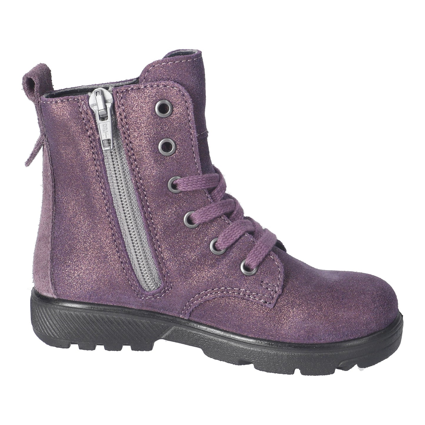 Anni Dark Purple Shine Waterproof Warm Lined Girls Lace And Zipped Boot