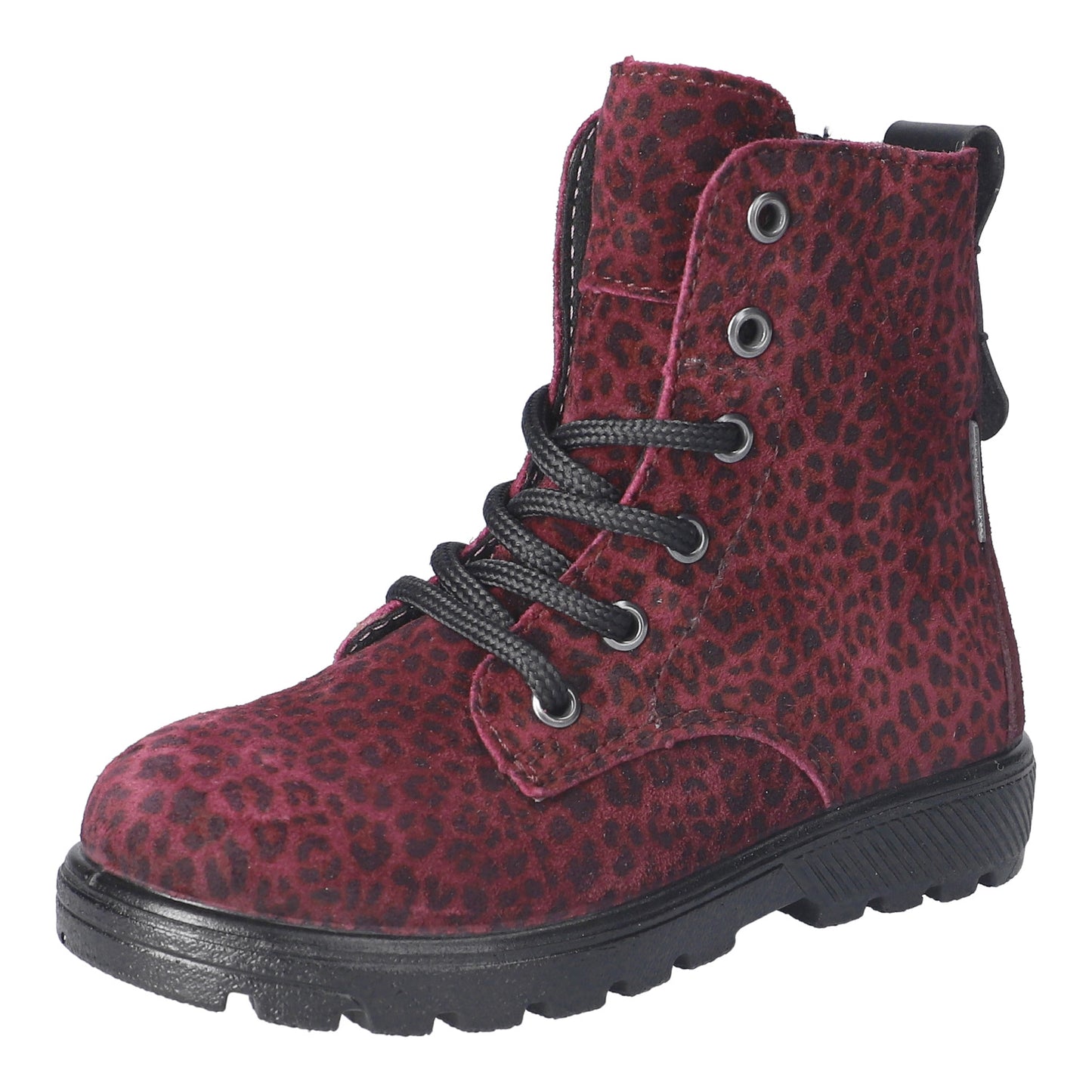 Anni Waterproof Warm Lined Girls Lace And Zipped Merlot Leopard Print Boot