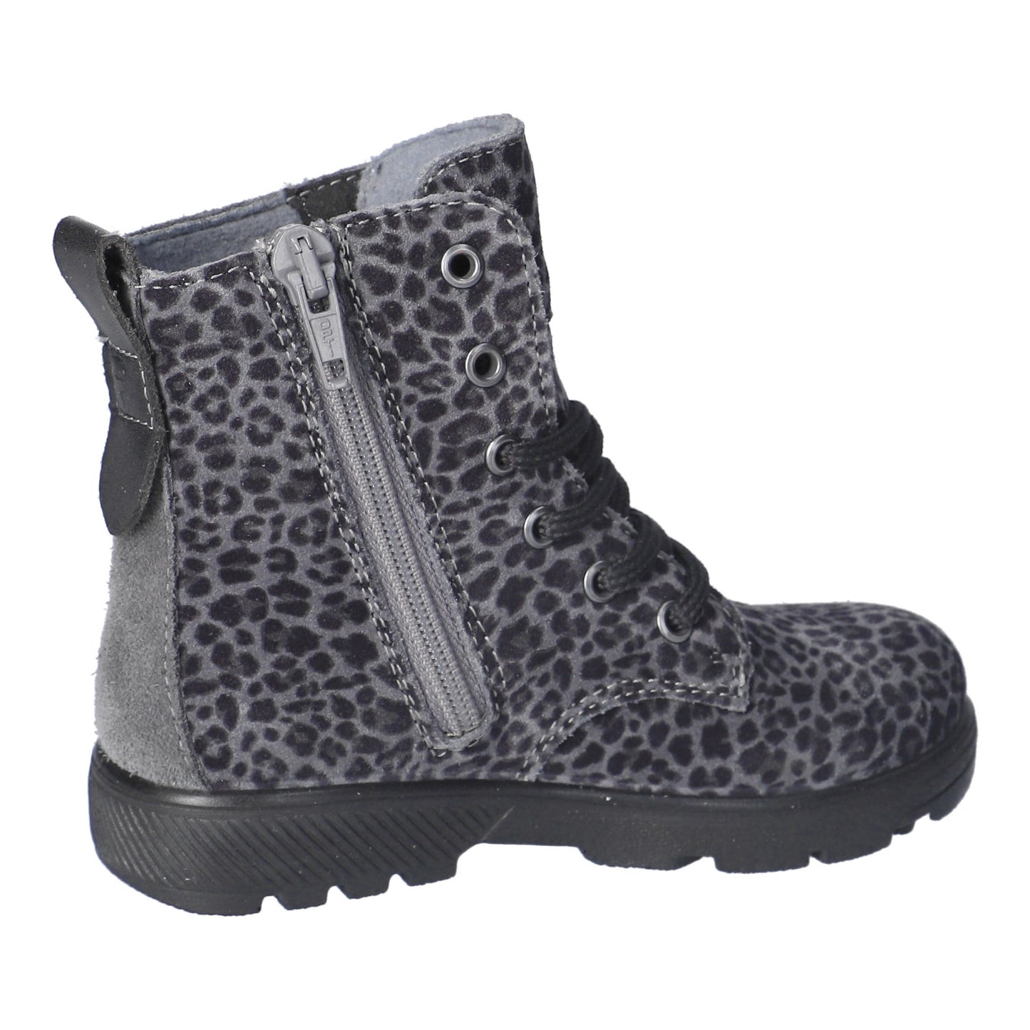 Anni Waterproof Warm Lined Girls Lace And Zipped Charcoal Leopard Print Boot