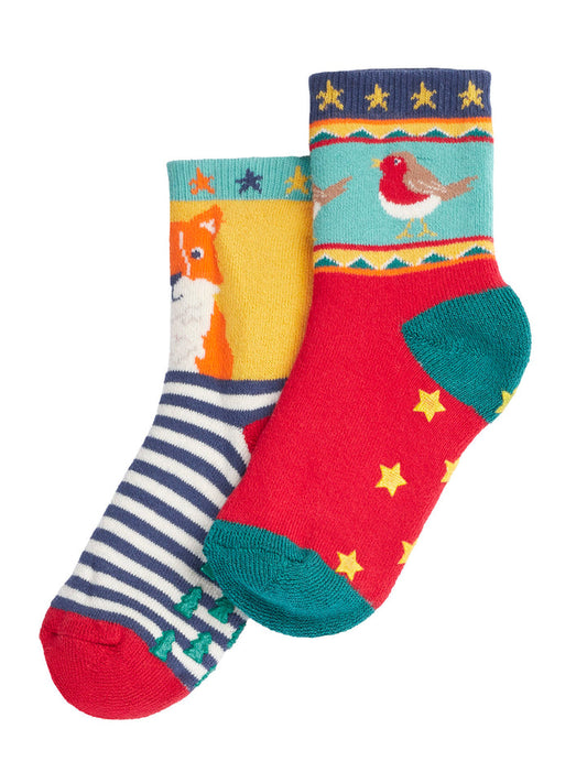 Grippy Socks Fox Fair Isle 2 Pack
