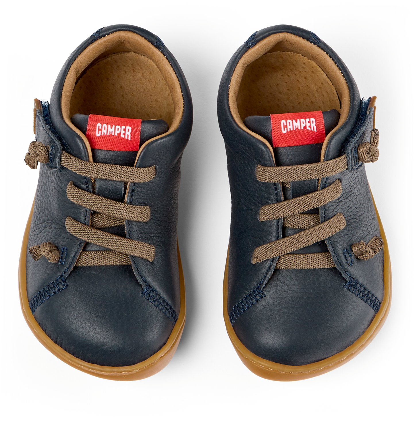 Peu Cami Blue Leather With Brown Elastic Lace First Walker Shoe