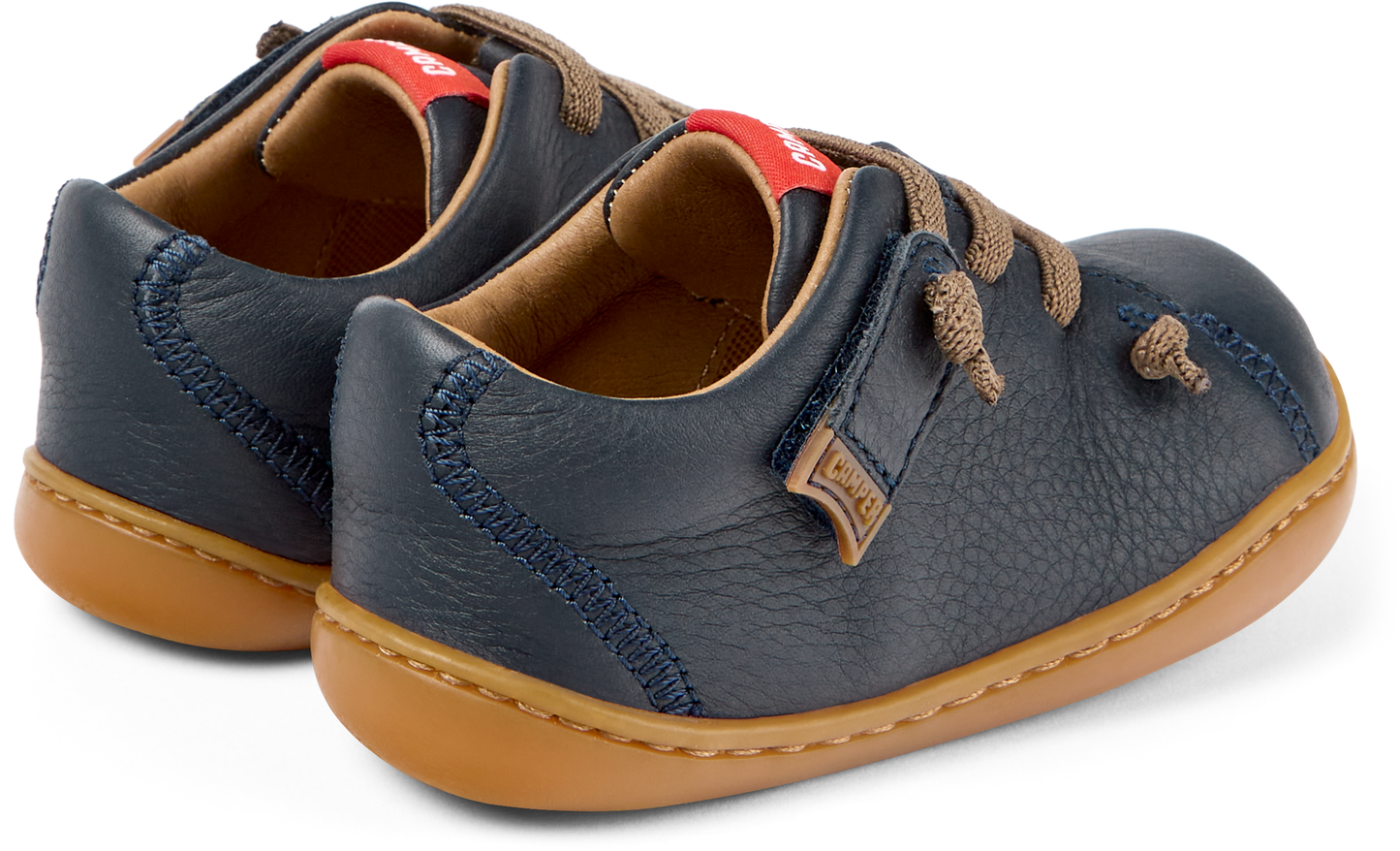 Peu Cami Blue Leather With Brown Elastic Lace First Walker Shoe