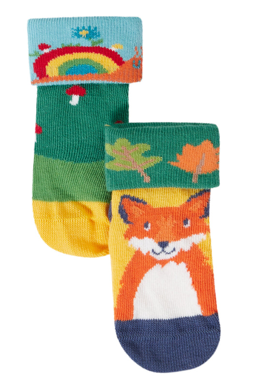 Fun Fold Over Woodland Pals Socks 2 Pack