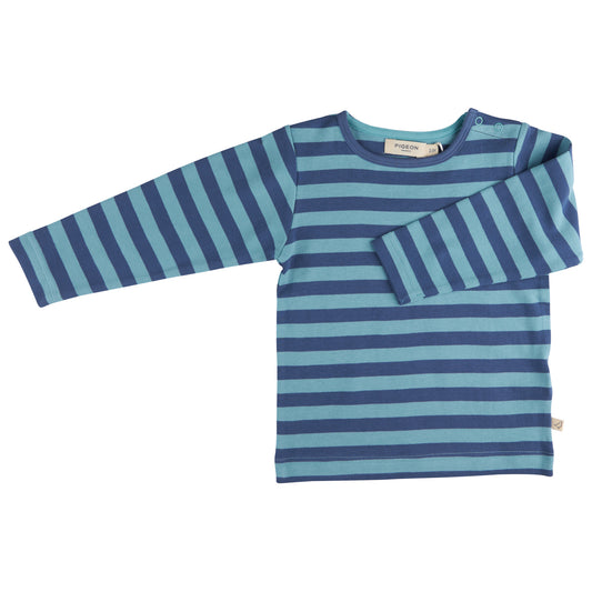 Long Sleeve T-Shirt Breton Stripe in Night Blue And Azure