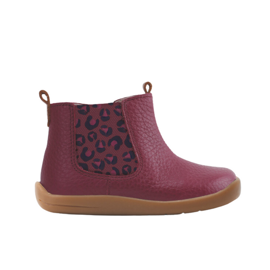 Avenue Red Plum Leather Zip-up First Walking Boot