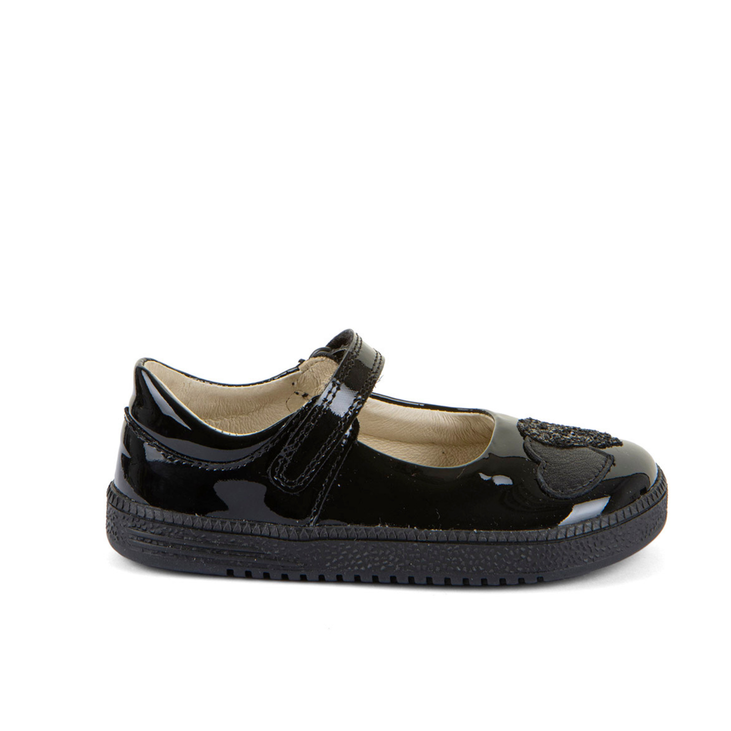 Sandra Barefoot Black Leather Girl's T-Bar School Shoe