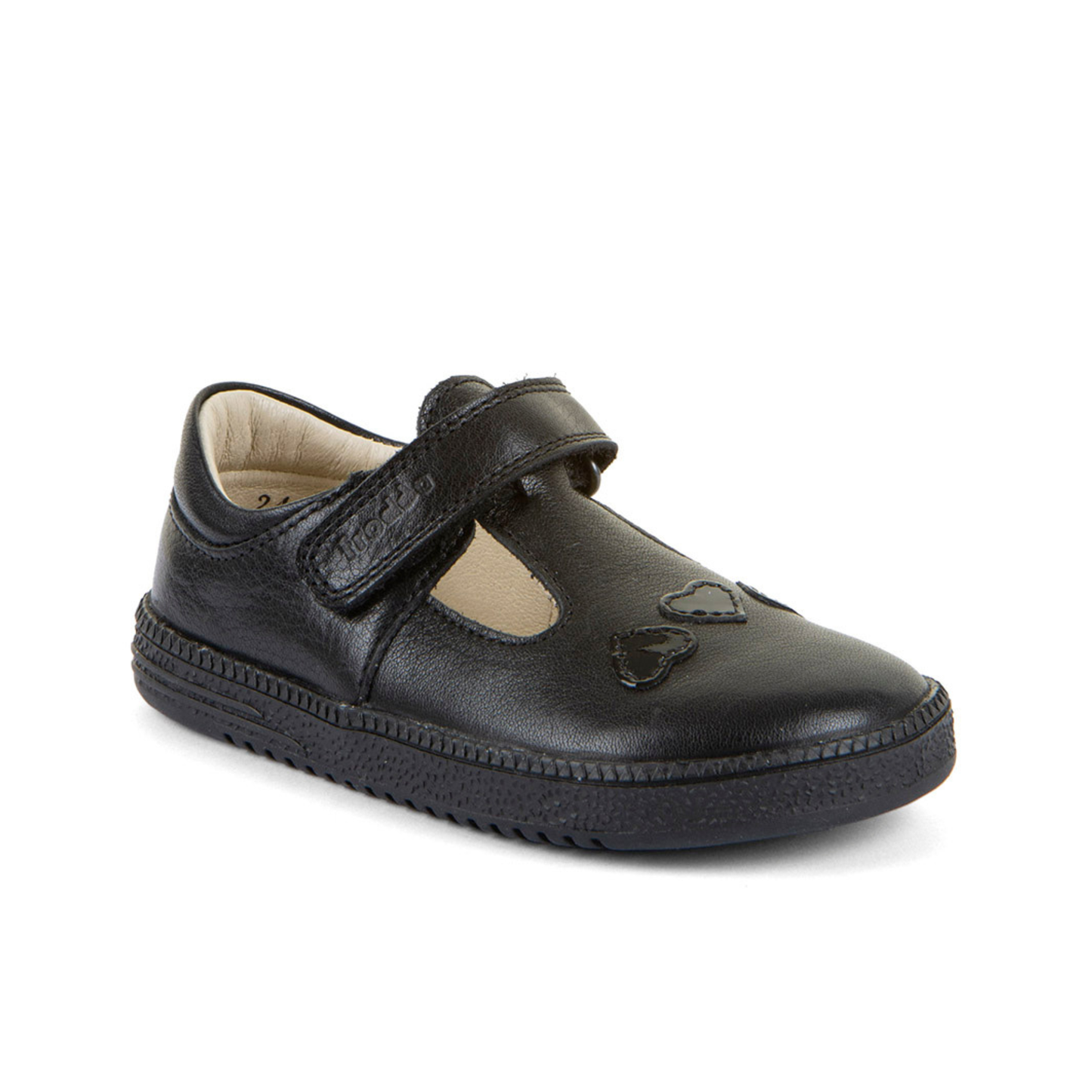 Sandra Barefoot Black Leather Girl's T-Bar School Shoe