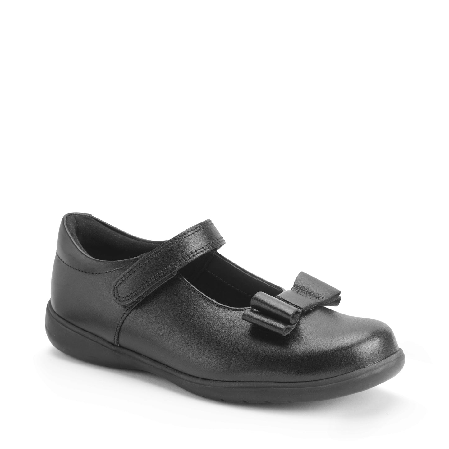 Bella Smooth Black Leather With Bow Girls School Shoe