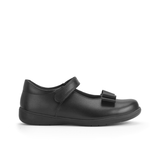 Bella Smooth Black Leather With Bow Girls School Shoe