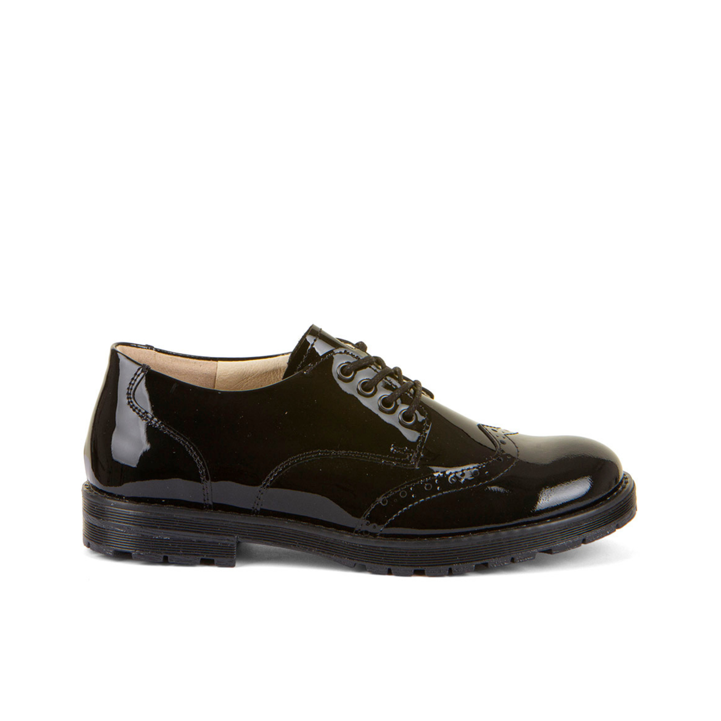 Charlie Black Patent Leather Brogue Lace Up School Shoe