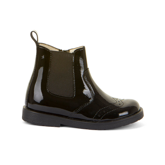 Chelys Black Patent Leather Chelsea Boot