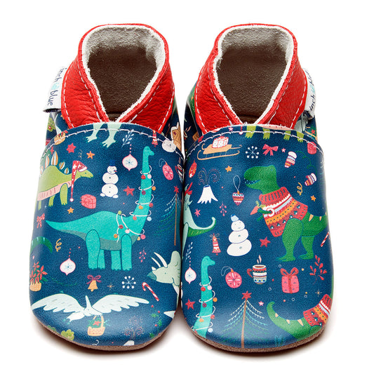 Christmas Dinosaur Leather Soft Soles