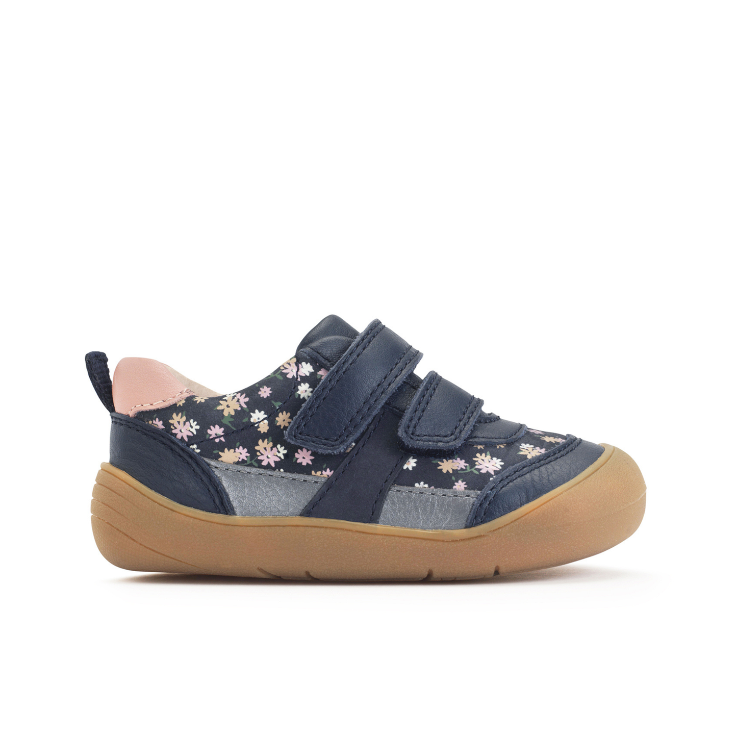 Duel Navy Floral Covered Leather First Walking Shoe