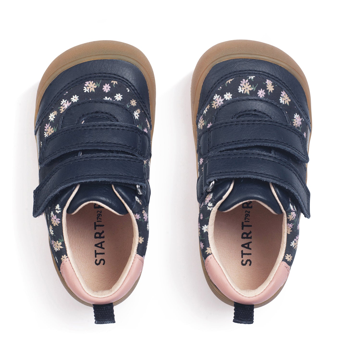 Duel Navy Floral Covered Leather First Walking Shoe