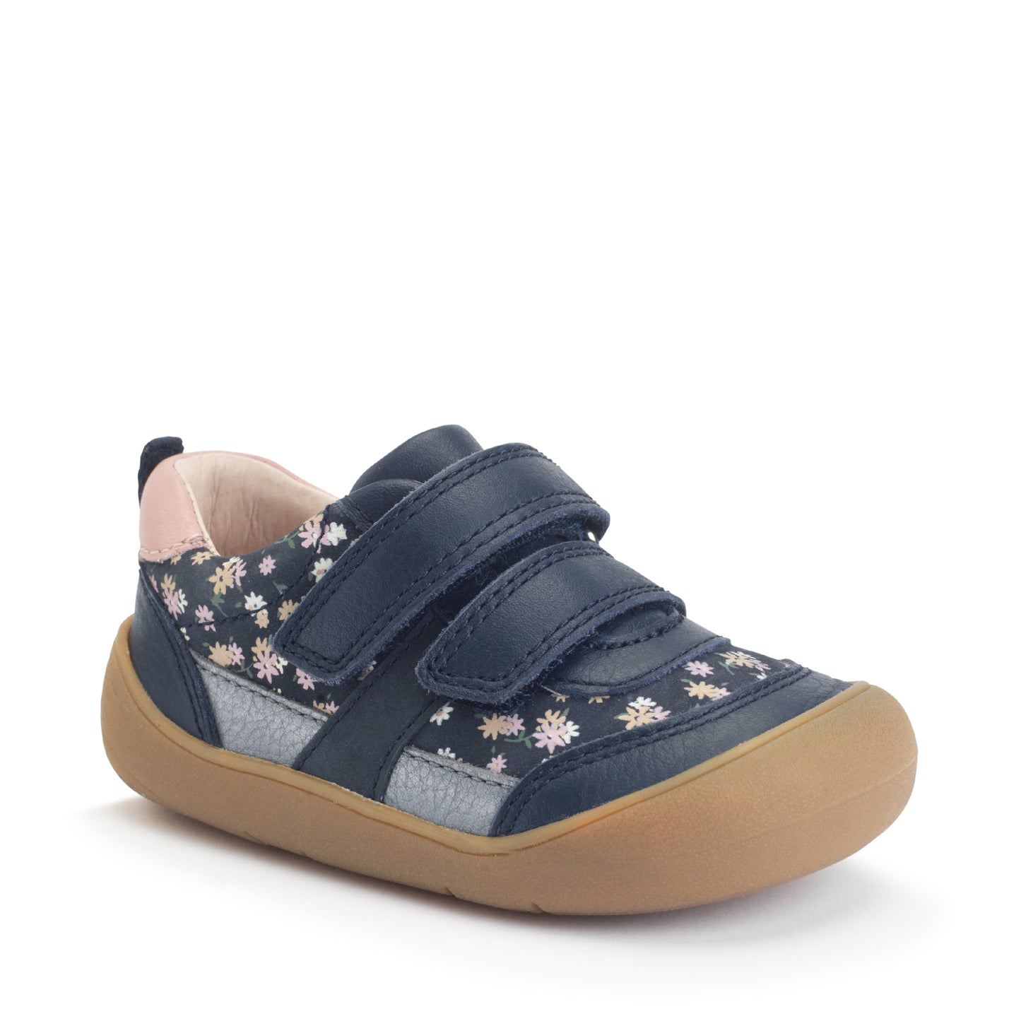 Duel Navy Floral Covered Leather First Walking Shoe