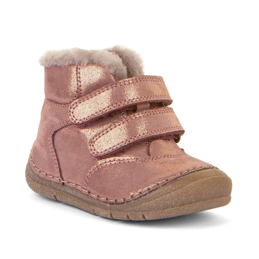 Paix Up Winter Warm Lined Pink Gold Leather First Walking Boot