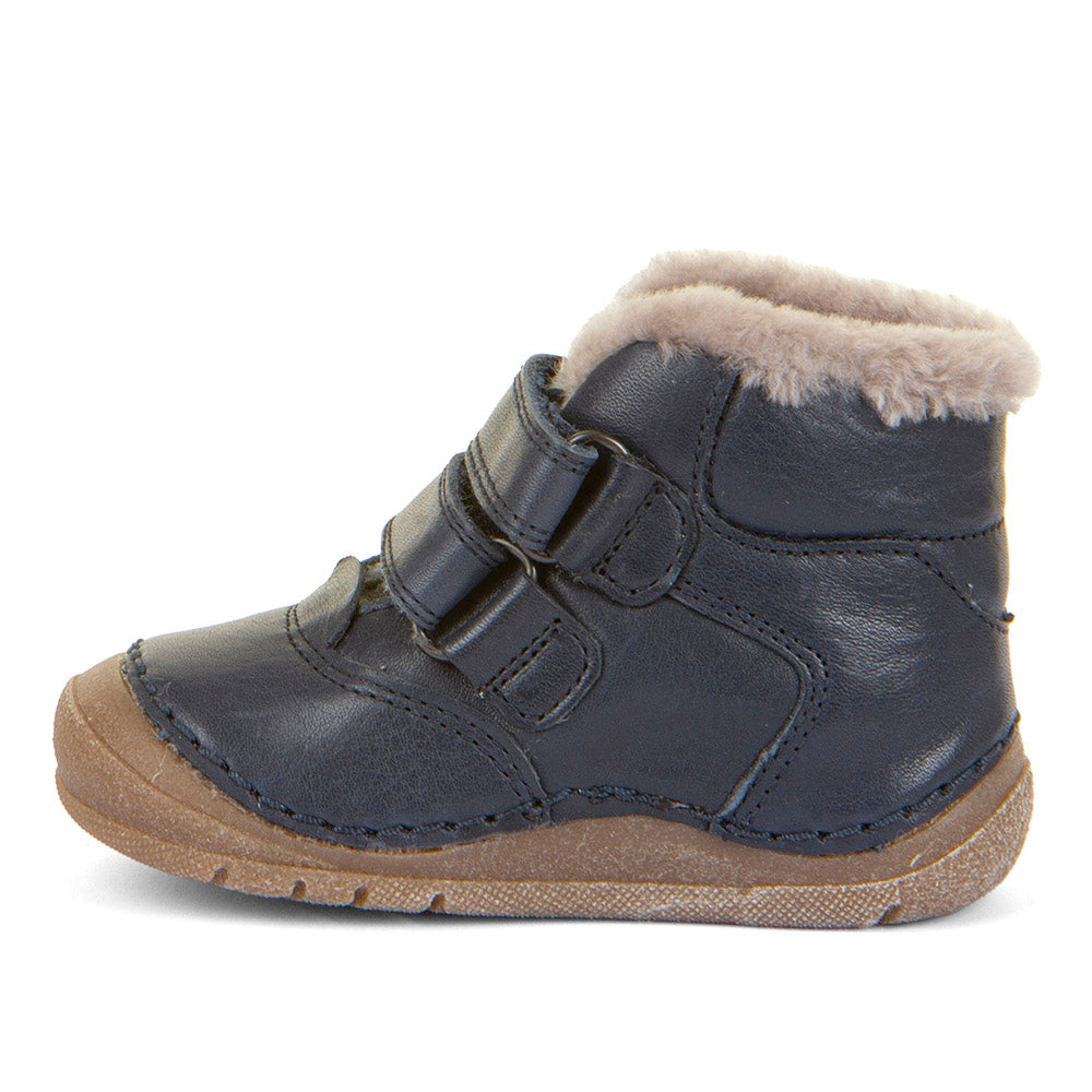 Paix Up Winter Warm Lined Dark Blue Leather First Walking Boot