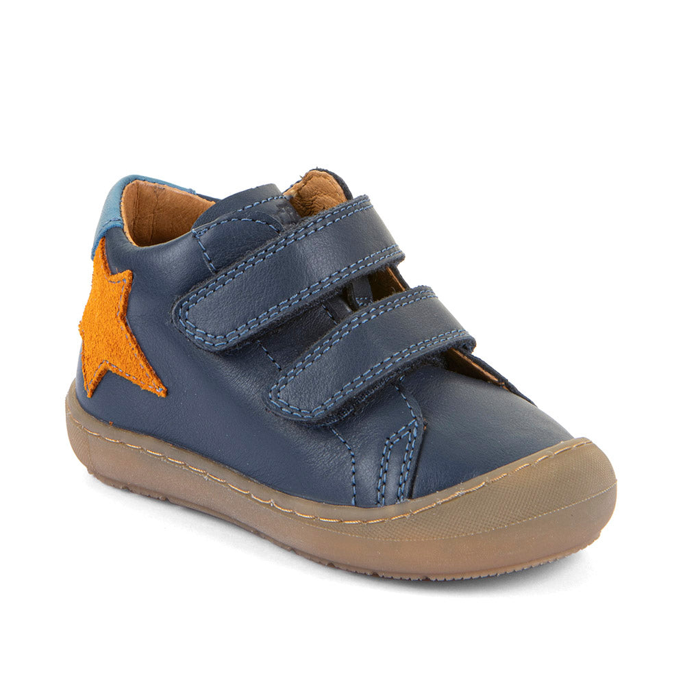 Ollie Dark Blue Orange Star Leather First Walking Shoe