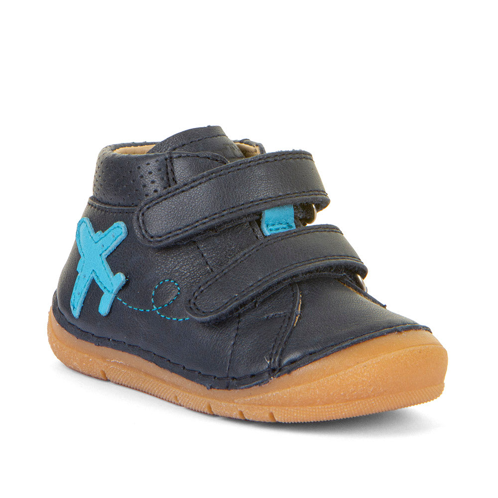 Paix Up Navy Leather First Walking Shoe With Aeroplane Motif