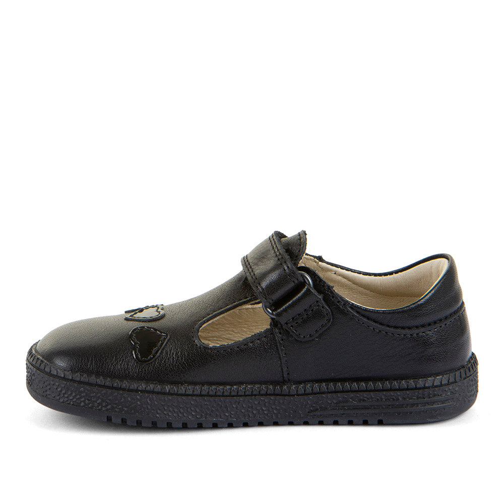 Sandra Barefoot Black Leather Girl's T-Bar School Shoe