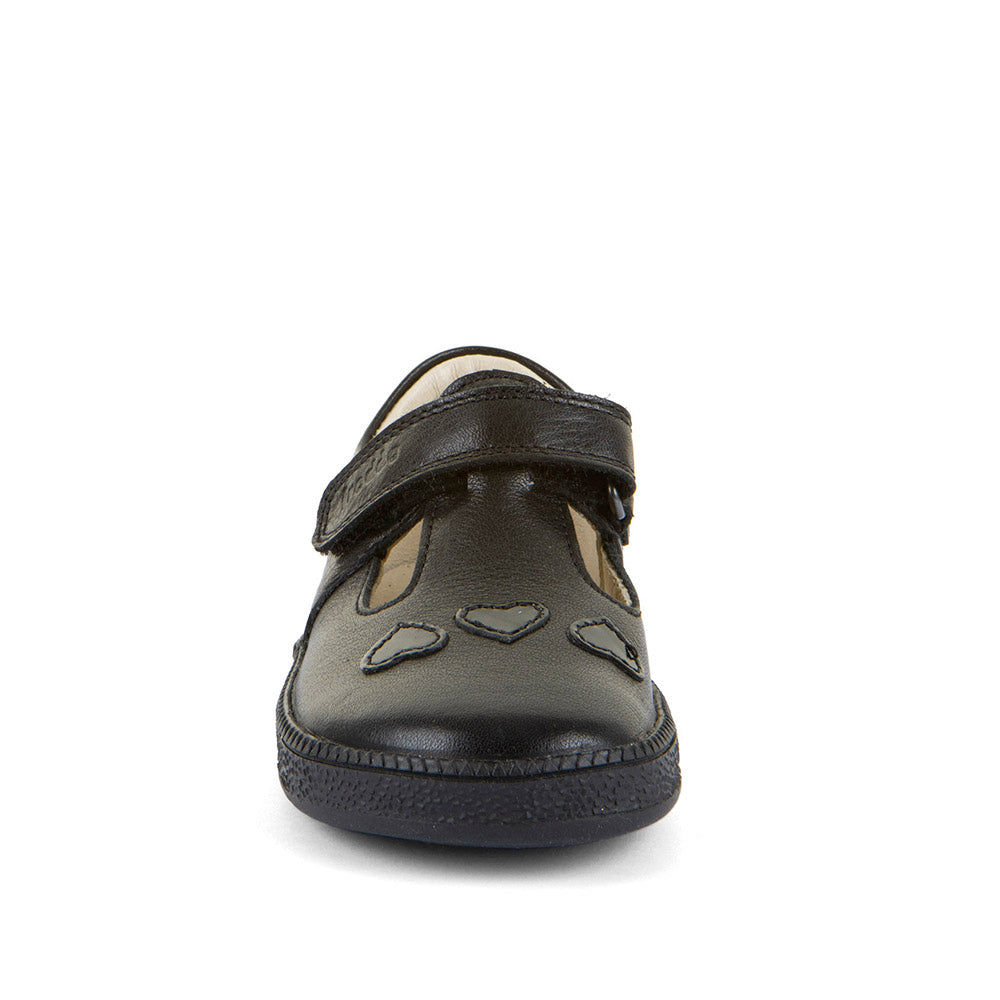Sandra Barefoot Black Leather Girl's T-Bar School Shoe