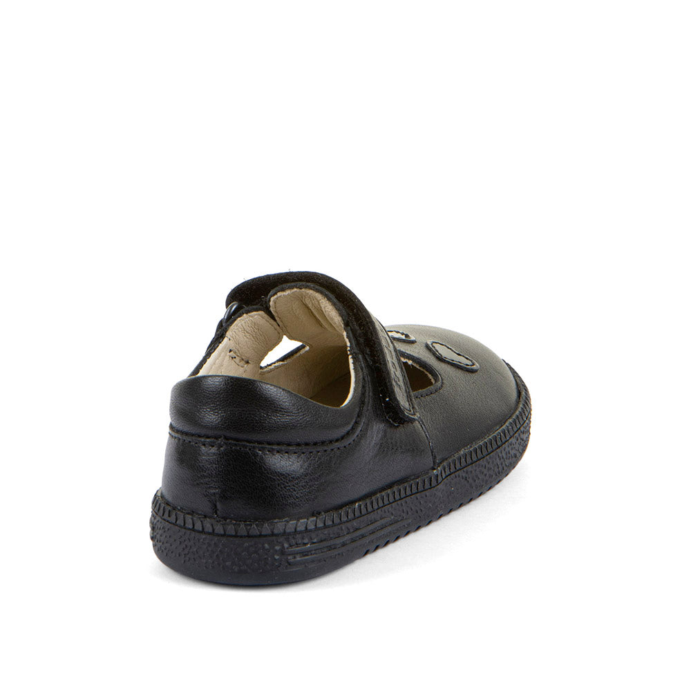 Sandra Barefoot Black Leather Girl's T-Bar School Shoe
