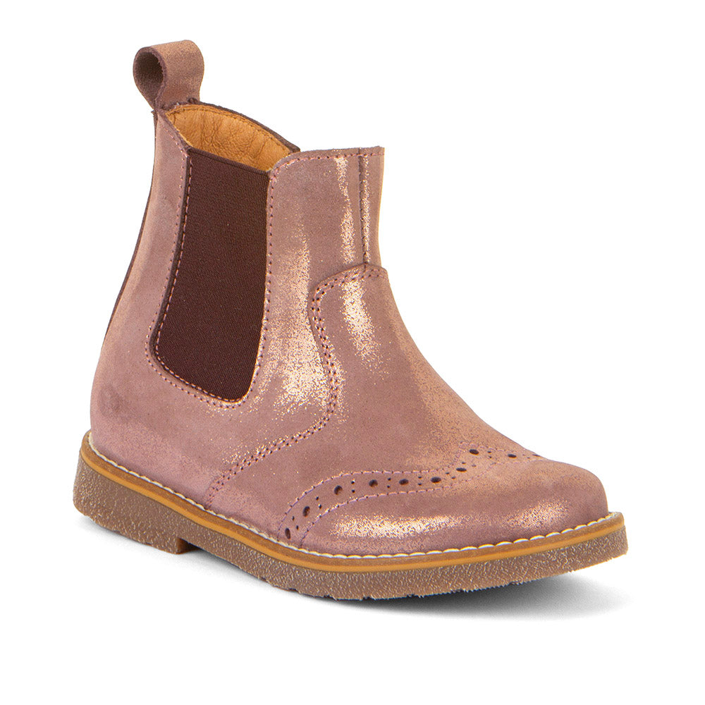 Chelys Brogue Chelsea Boot in Pink/Gold