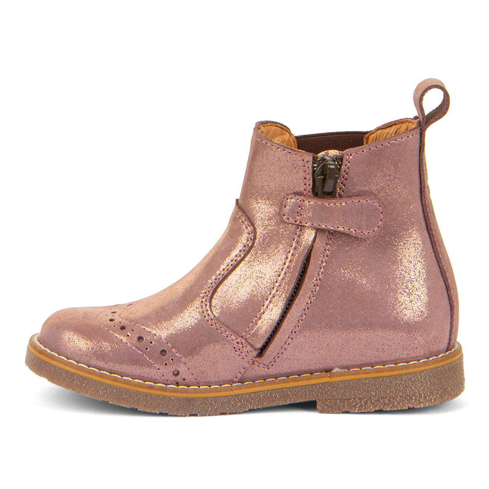 Chelys Brogue Chelsea Boot in Pink/Gold