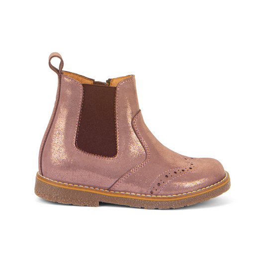 Chelys Brogue Chelsea Boot in Pink/Gold