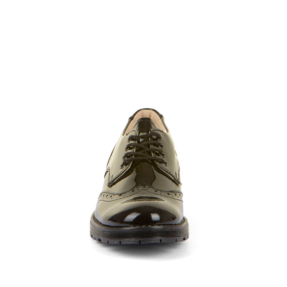 Charlie Black Patent Leather Brogue Lace Up School Shoe