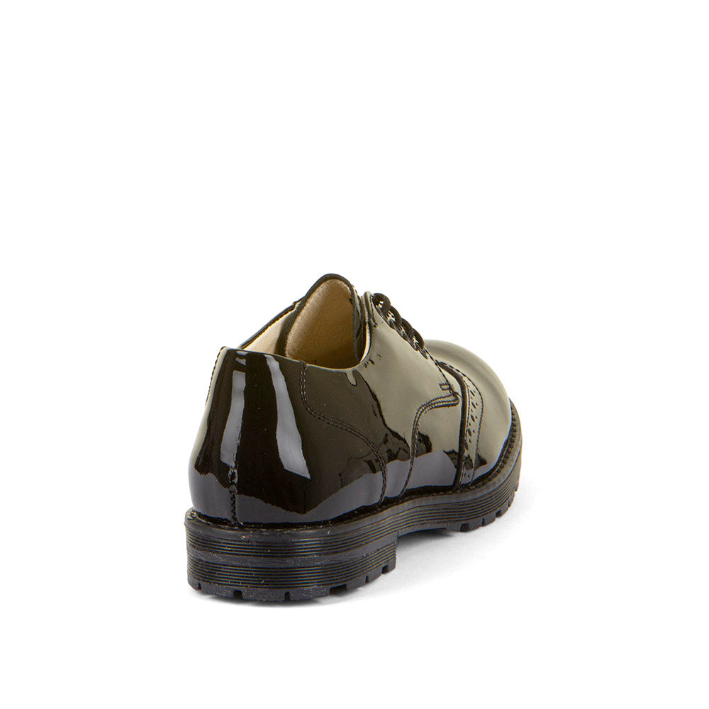 Charlie Black Patent Leather Brogue Lace Up School Shoe