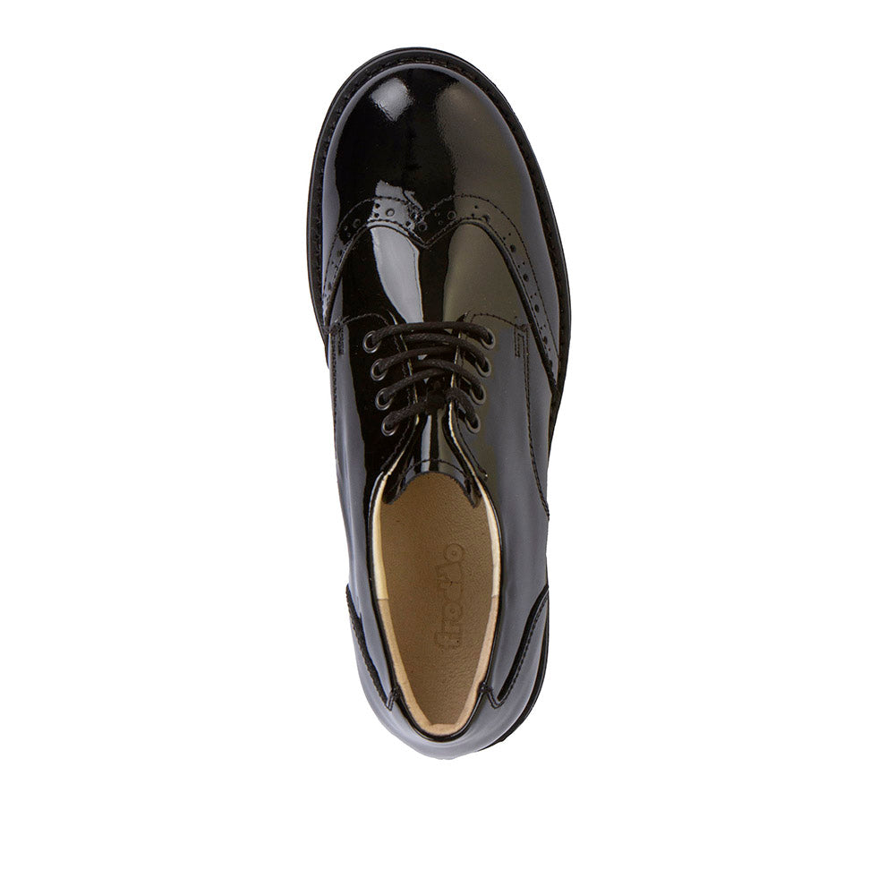 Charlie Black Patent Leather Brogue Lace Up School Shoe