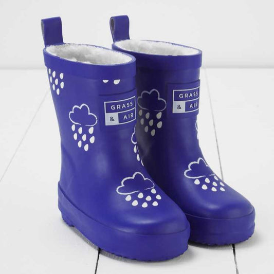 Colour Changing Teddy Fleece Lined Winter Wellie Inky Blue with bag