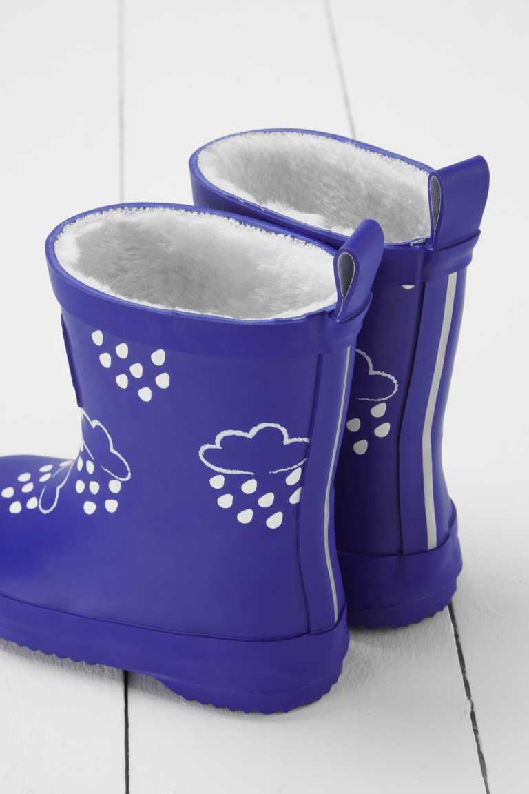 Colour Changing Teddy Fleece Lined Winter Wellie Inky Blue with bag