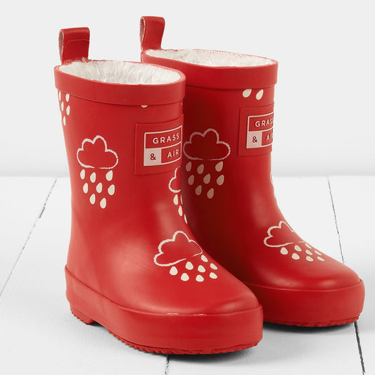 Colour Changing Teddy Fleece Lined Winter Wellie Ruby Red with bag