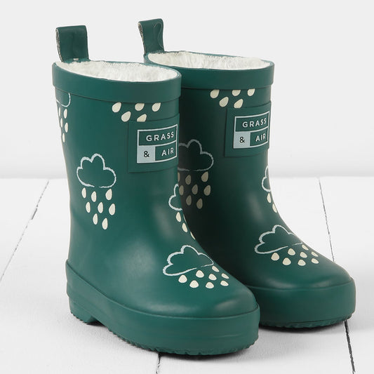 Colour Changing Teddy Fleece Lined Winter Wellie Spruce Green with bag