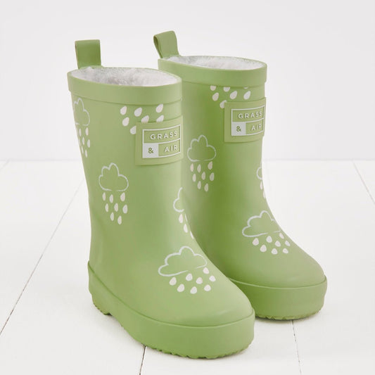 Colour Changing Teddy Fleece Lined Winter Wellie Glacial Green with bag