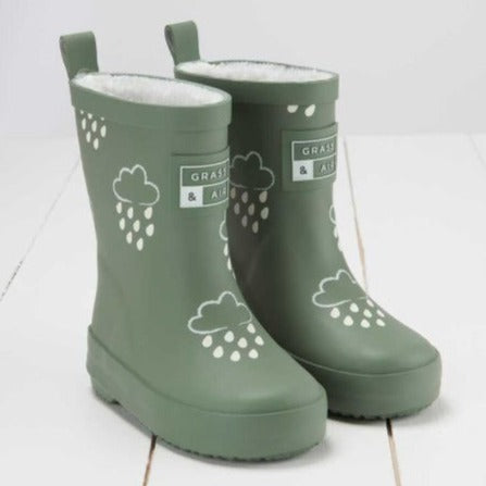 Colour Changing Teddy Fleece Lined Winter Wellie Khaki with bag