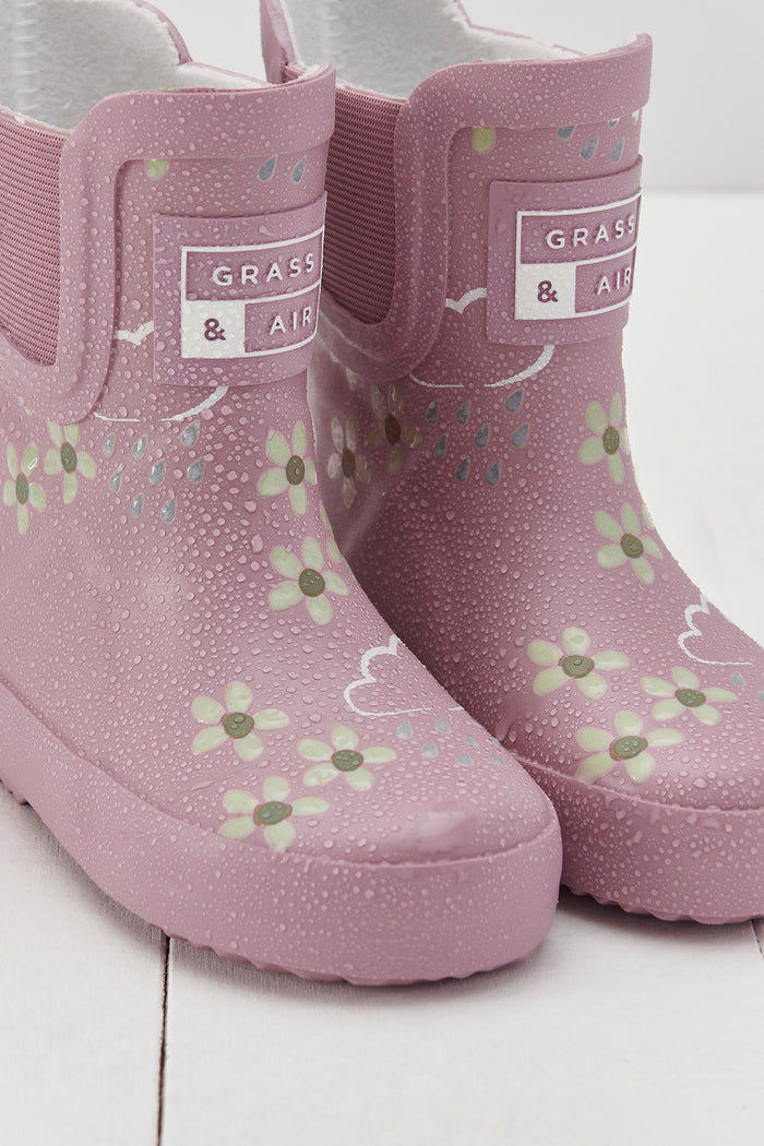Pink Bloom Floral Shortie Colour Changing Wellie With Bag