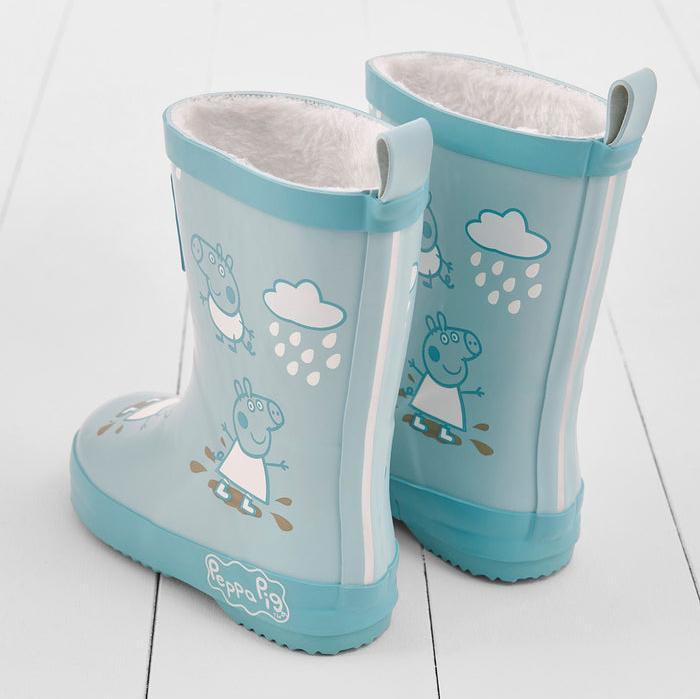 Peppa Pig Blue Colour Changing Teddy Fleece Lined Winter Wellie with bag