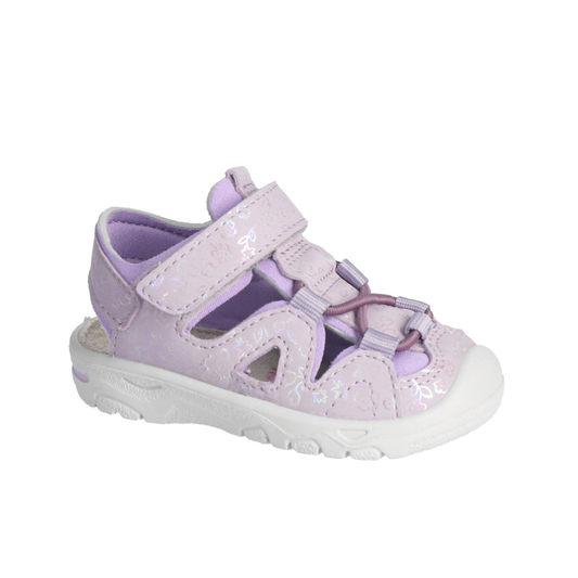 Gary Watersafe Washable Girls Sandal In Misty Pink And Silver Flowers
