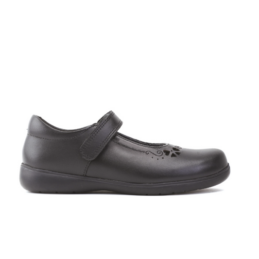 Glisten Black Leather T-Bar Girls School Shoe