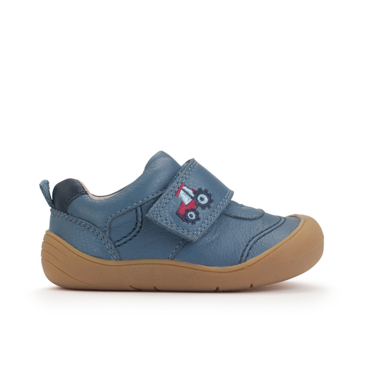 Harvest Denim Blue Leather Casual Shoe With Tractor Motif