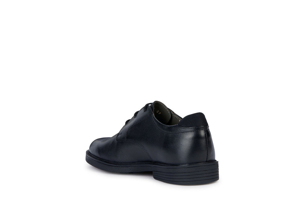 Zheeno Smooth Black Leather Lace-up Boys School Shoe
