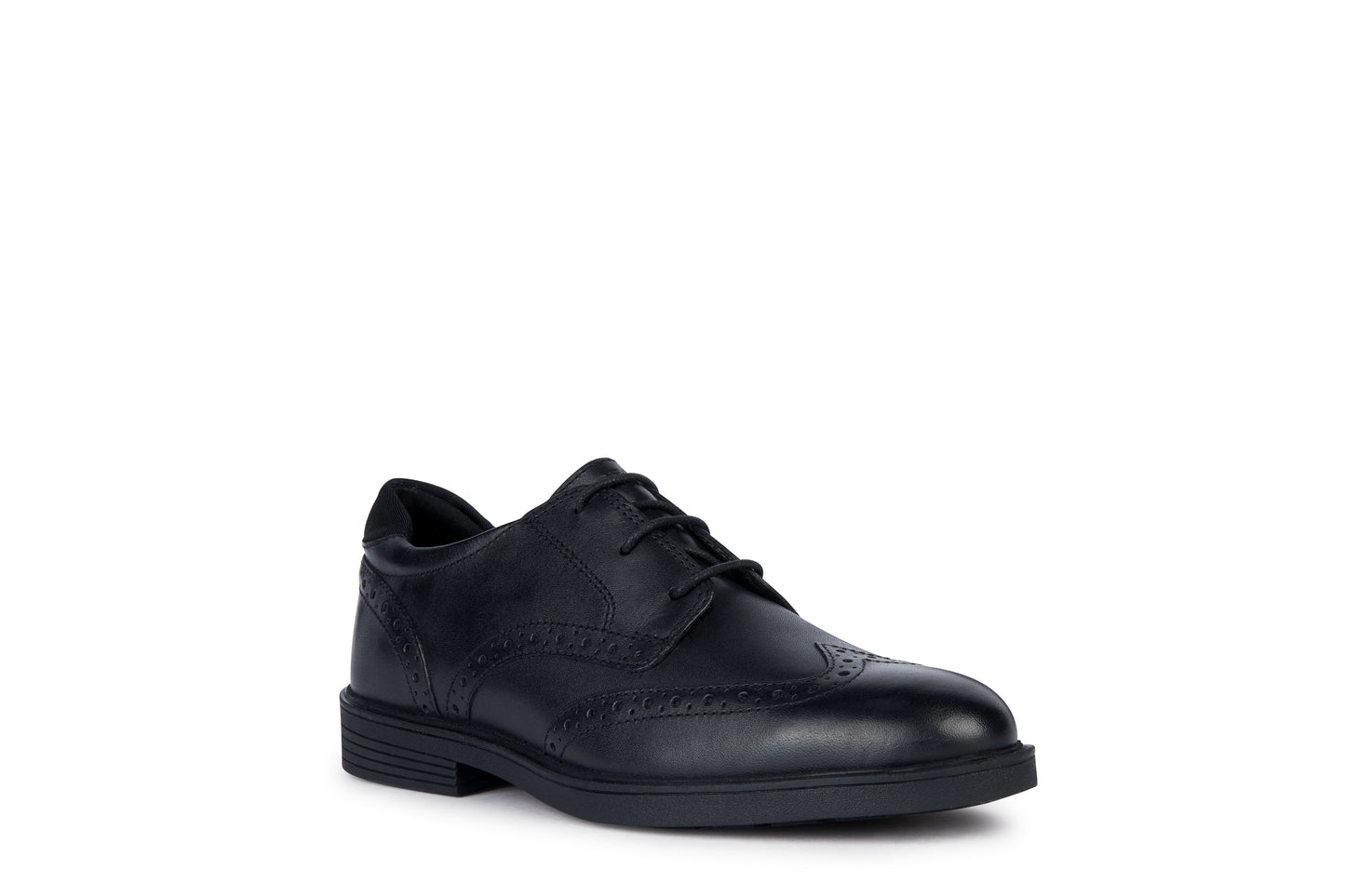 Zheeno Black Leather Brogue Lace-up Boys School Shoe